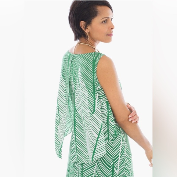 Chico’s Women’s S/M Tropical Palm Maxi Dress With Cascading Cropped Overlay - Picture 3 of 15